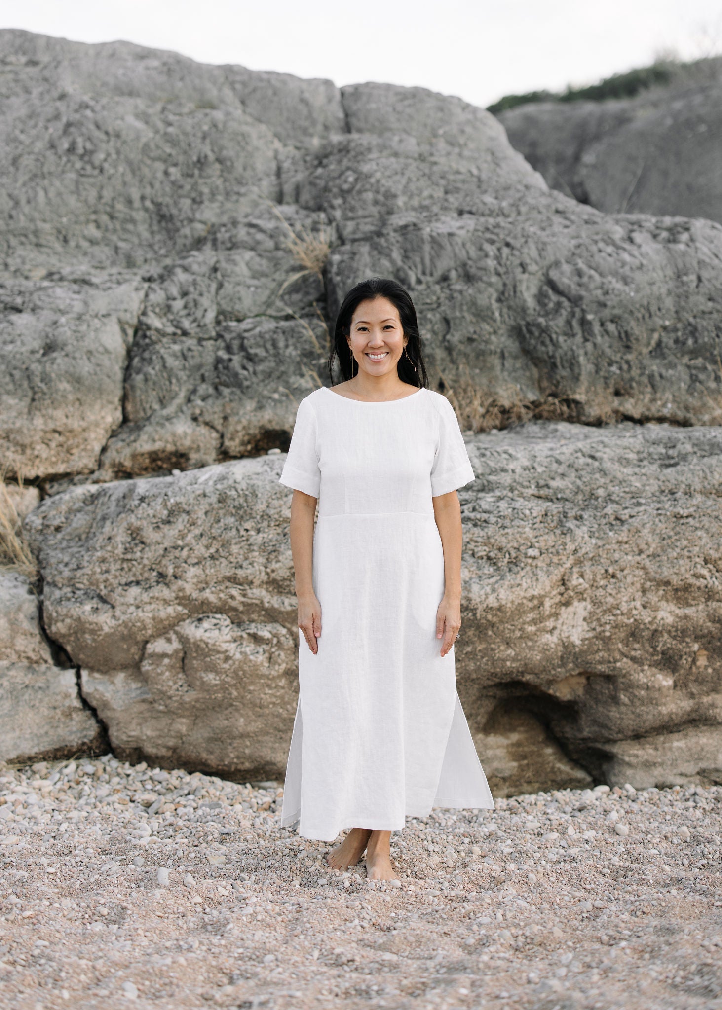 The Claire Dress Together Segal timeless long black dress for short women in linen The Claire Dress Together Segal timeless long black dress for short women in linen