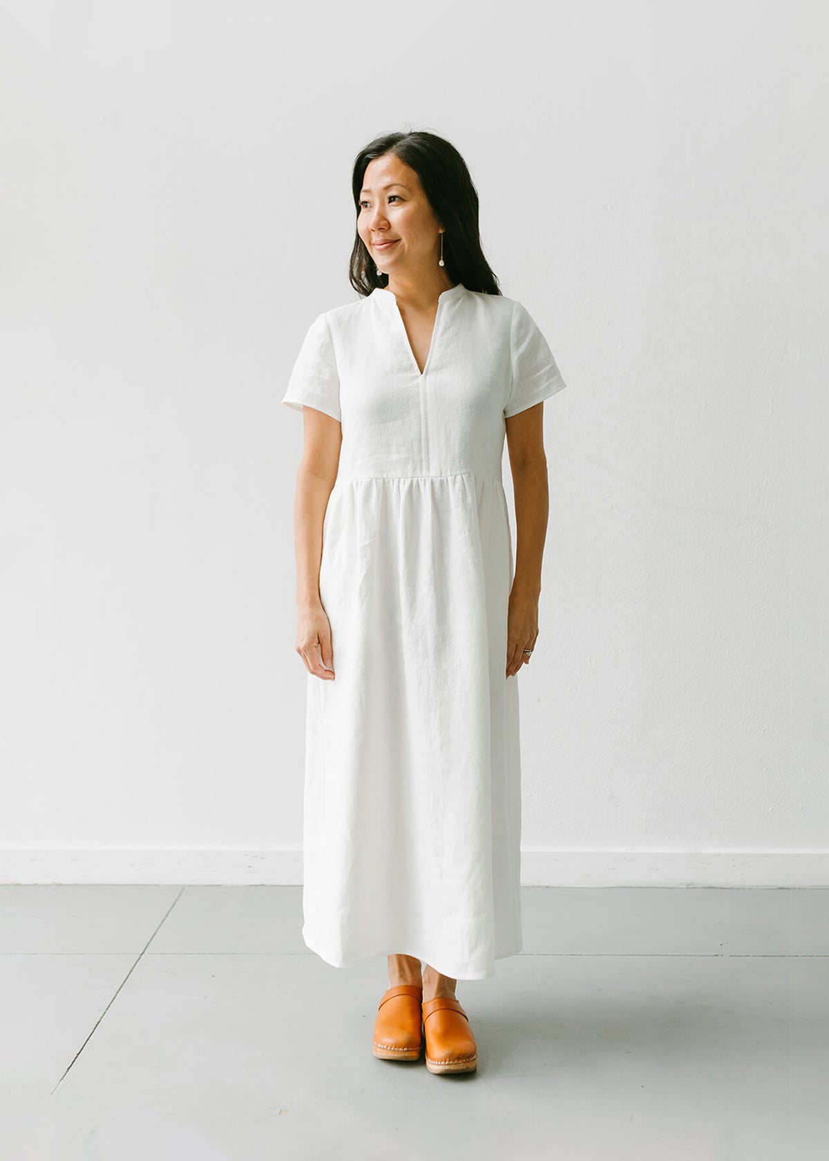 Together Segal everyday long dress for petite women in black and white linen